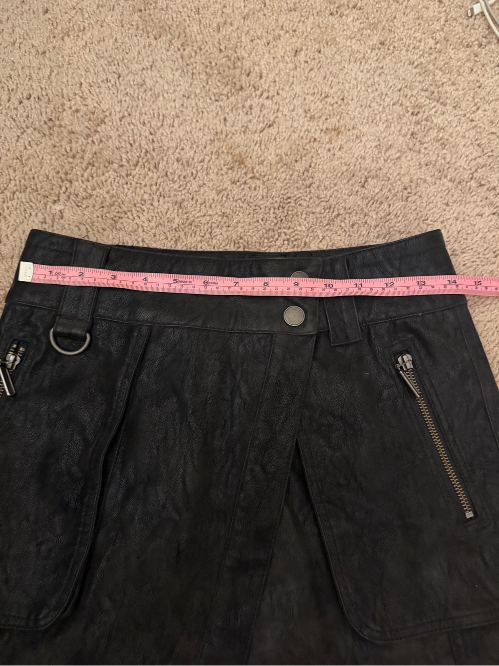 Free People Black Faux Leather Suede Mini Skirt with Zip Accents Size S - Picture 7 of 8